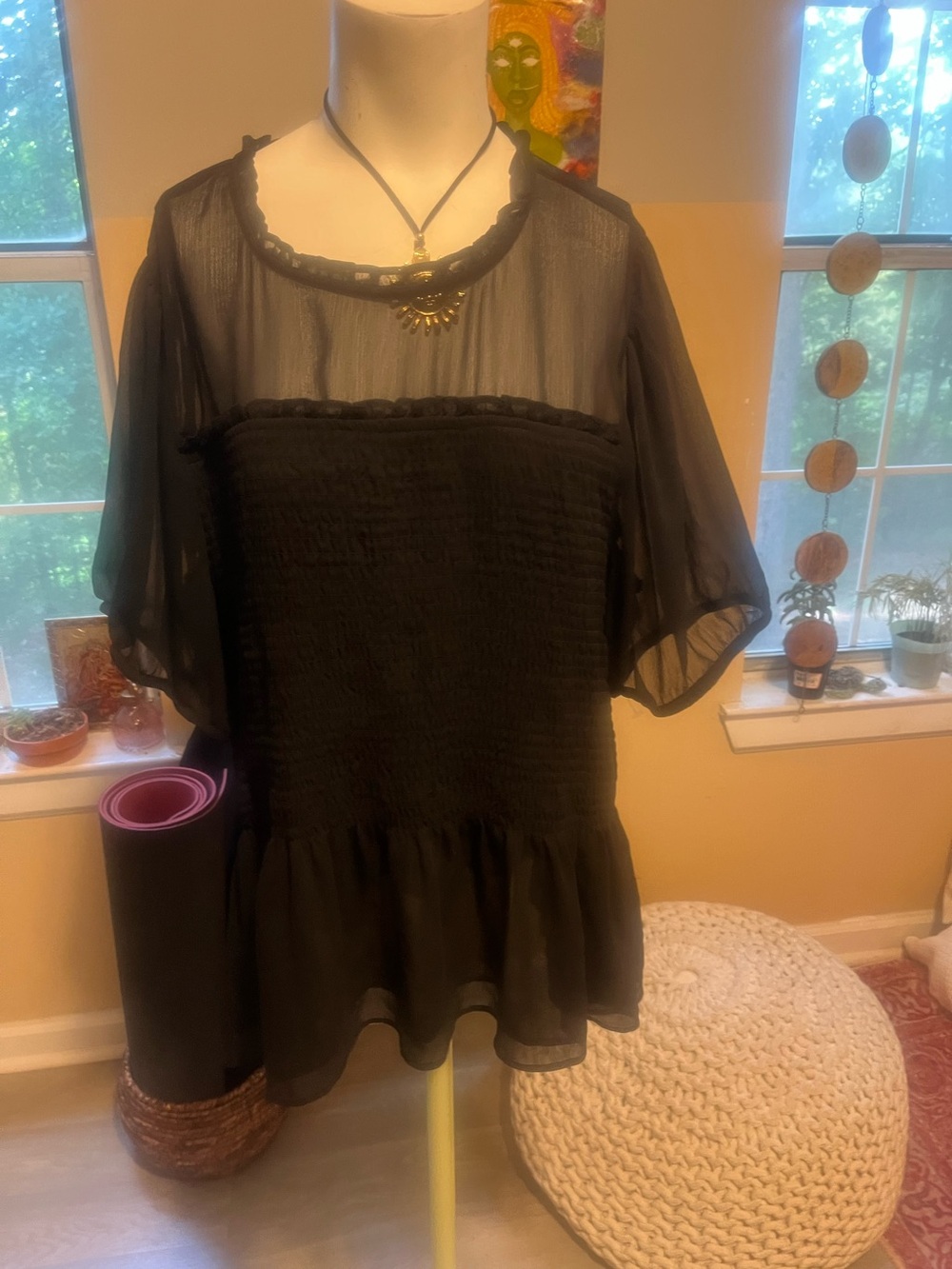 Torrid Black Sheer Smocked Peplum Women's Top Size 3